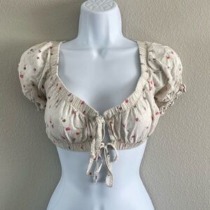 Wild Fable Floral Tie-Front Off-Shoulder Crop Top - Size Small